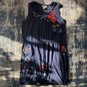 Navy Embroidered Sleeveless Women’s Top with Tie Waist